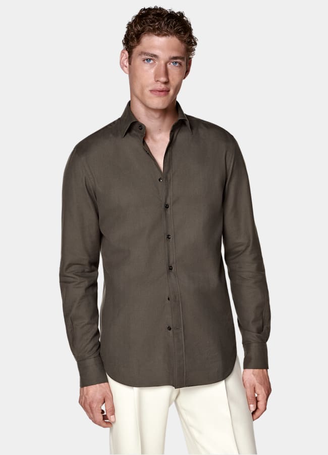 SUITSUPPLY Egyptian Cotton Flannel by Beste, Italy Green Cotton Flannel Shirt