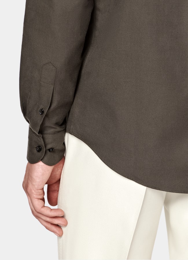 SUITSUPPLY Egyptian Cotton Flannel by Beste, Italy Green Cotton Flannel Shirt