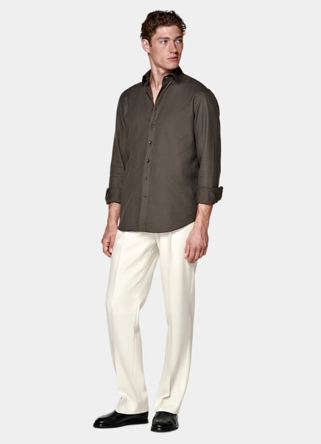 SUITSUPPLY Egyptian Cotton Flannel by Beste, Italy Green Cotton Flannel Shirt