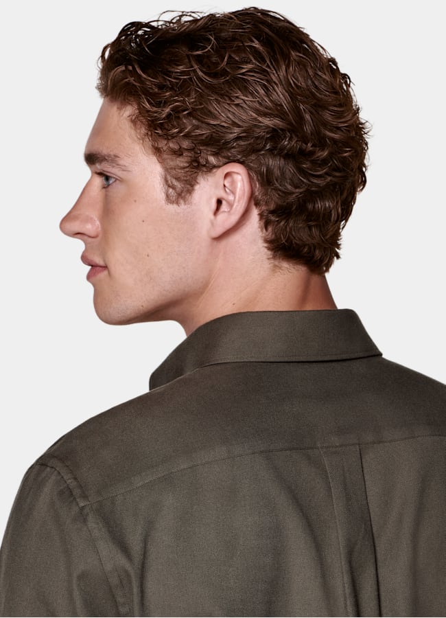 SUITSUPPLY Egyptian Cotton Flannel by Beste, Italy Green Cotton Flannel Shirt