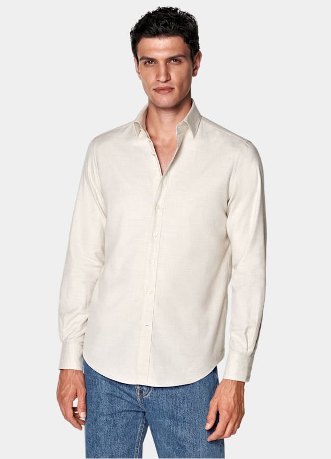 SUITSUPPLY Egyptian Cotton Flannel by Beste, Italy Sand Cotton Flannel Shirt