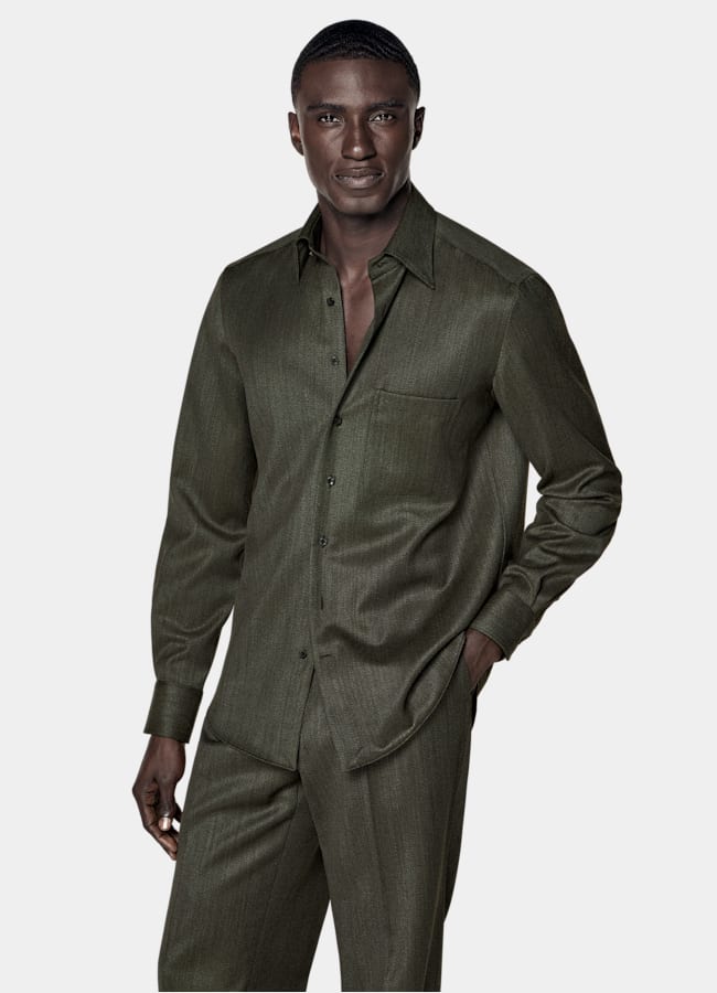 SUITSUPPLY Pure Wool by Vitale Barberis Canonico, Italy Green Wool Overshirt