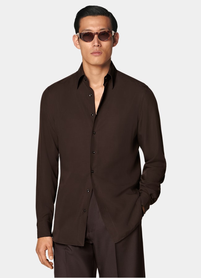 SUITSUPPLY Tencel de Albini, Italia Camisa de lyocell marrón oscuro