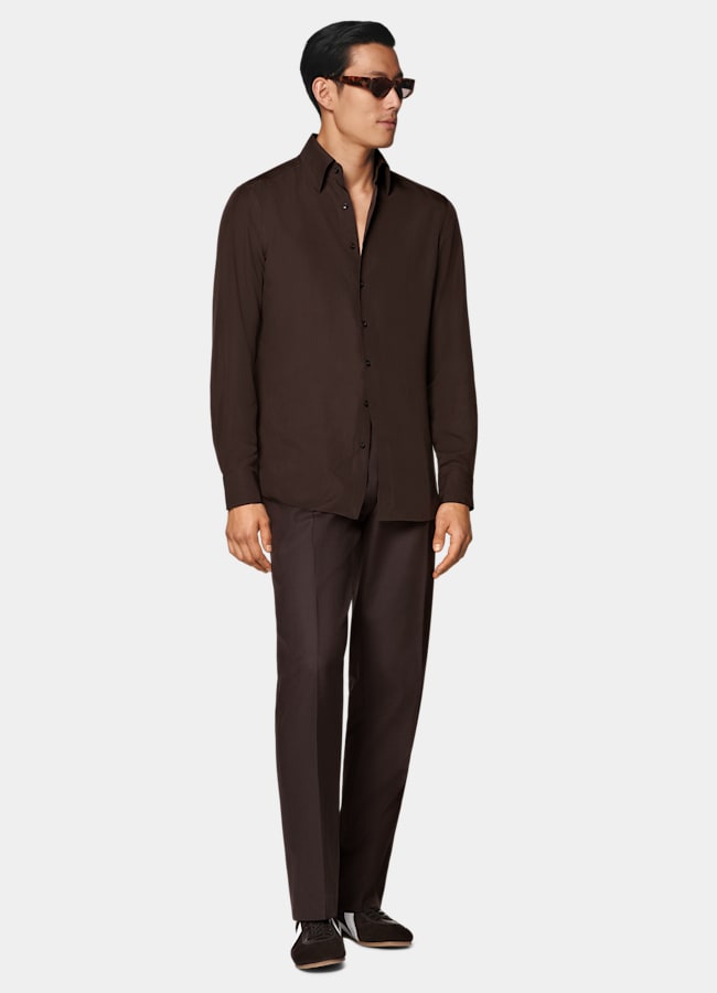 SUITSUPPLY Tencel de Albini, Italia Camisa de lyocell marrón oscuro