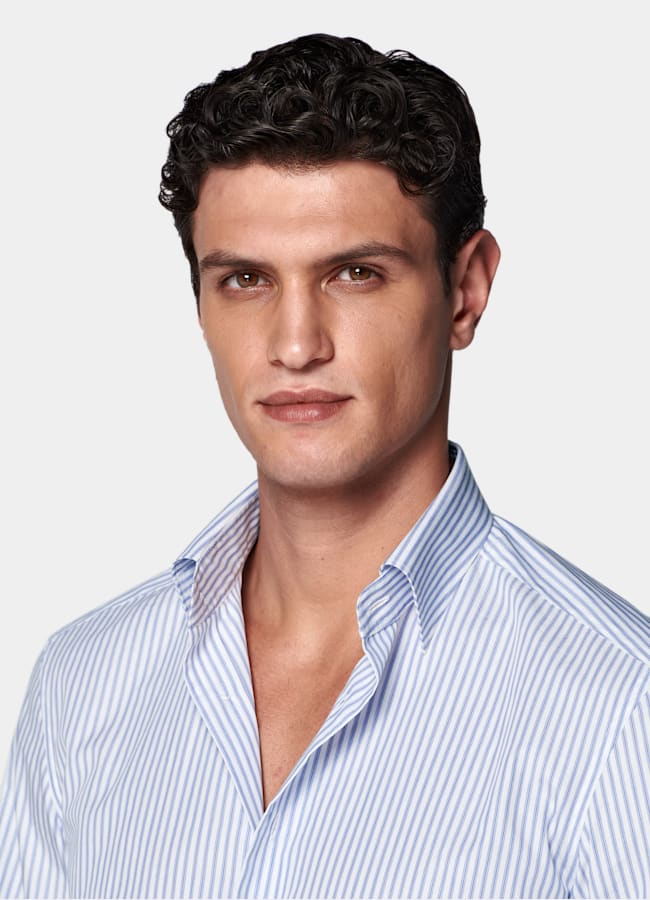 SUITSUPPLY Pure Cotton by Sidogras, Spain White Striped Classic Collar Shirt