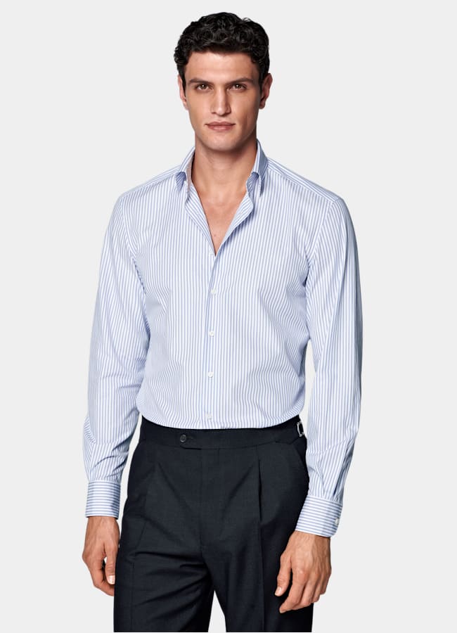 SUITSUPPLY Pure Cotton by Sidogras, Spain White Striped Classic Collar Shirt