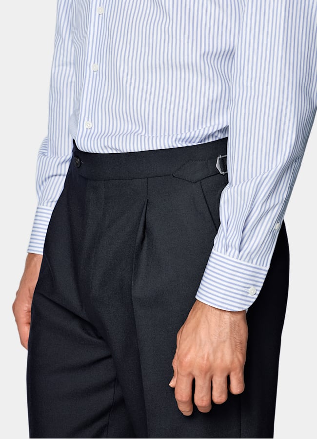 SUITSUPPLY Pure Cotton by Sidogras, Spain White Striped Classic Collar Shirt