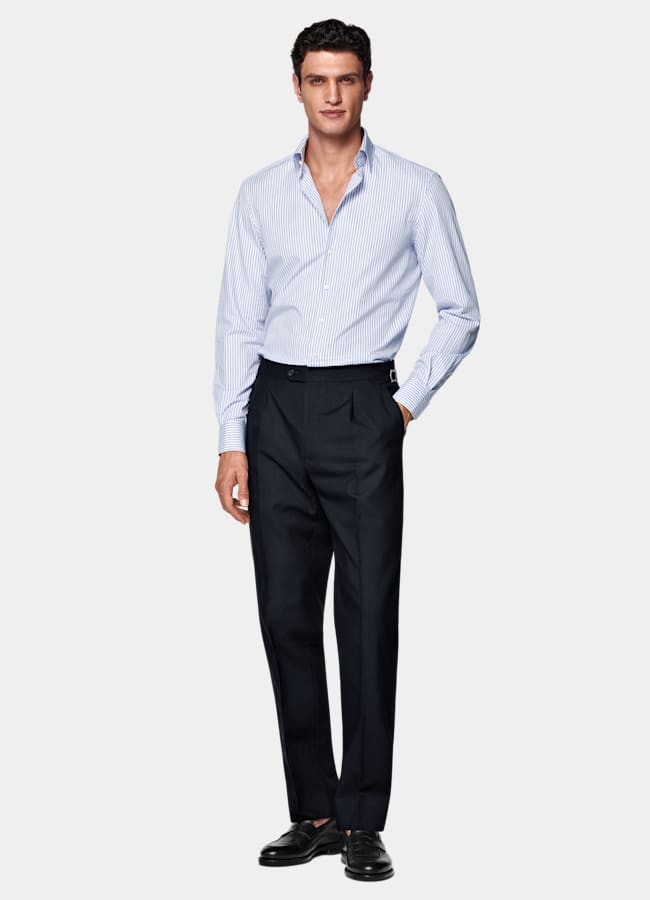 SUITSUPPLY Pure Cotton by Sidogras, Spain White Striped Classic Collar Shirt