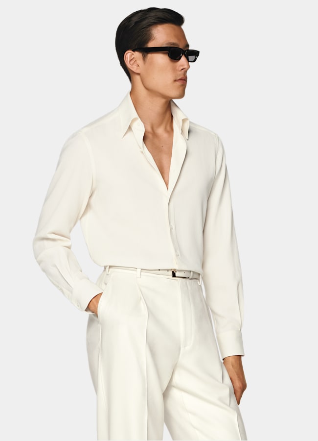SUITSUPPLY Pure Wool Crepe by ARCHé, Italy Off-White Wool Shirt