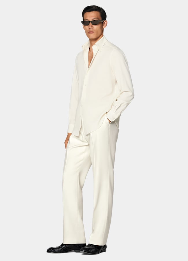 SUITSUPPLY Pure Wool Crepe by ARCHé, Italy Off-White Wool Shirt