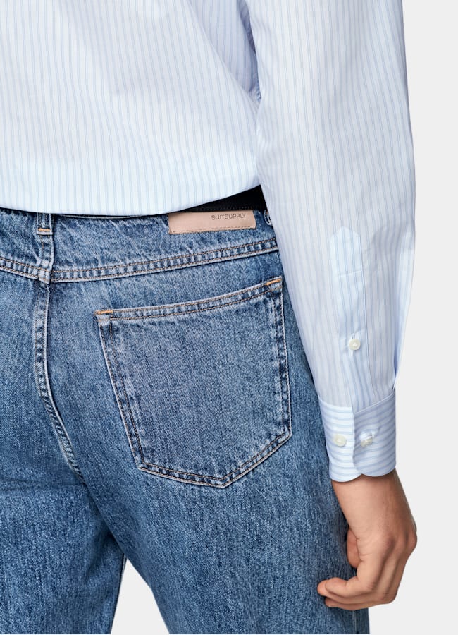 SUITSUPPLY Egyptian Cotton by Albini, Italy Light Blue Striped Widespread Collar Shirt