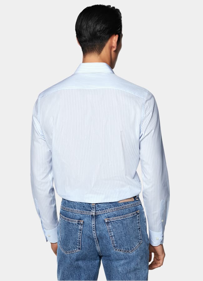 SUITSUPPLY Egyptian Cotton by Albini, Italy Light Blue Striped Widespread Collar Shirt