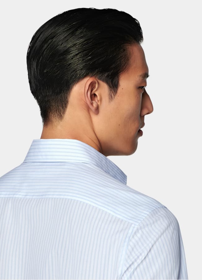 SUITSUPPLY Egyptian Cotton by Albini, Italy Light Blue Striped Widespread Collar Shirt