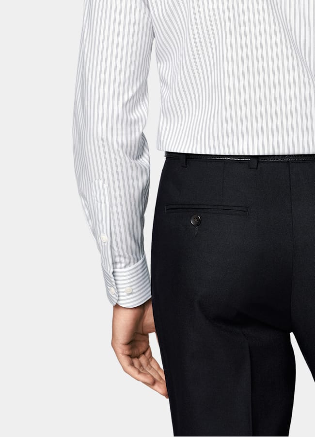 SUITSUPPLY Wrinkle-Free Pima Cotton by Weba, Switzerland Navy Striped Widespread Collar Shirt