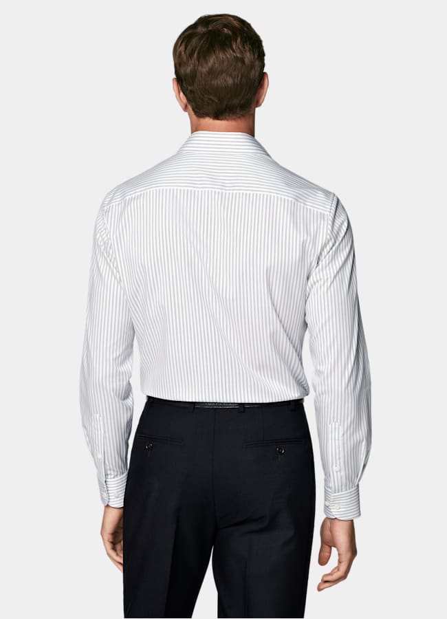 SUITSUPPLY Wrinkle-Free Pima Cotton by Weba, Switzerland Navy Striped Widespread Collar Shirt