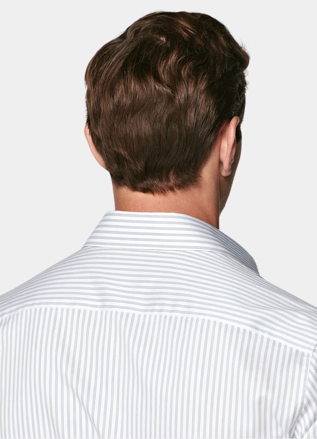 SUITSUPPLY Wrinkle-Free Pima Cotton by Weba, Switzerland Navy Striped Widespread Collar Shirt