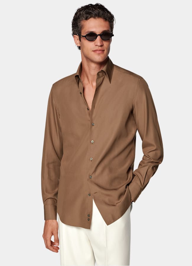 SUITSUPPLY Lyocell by Sidogras, Spain Mid Brown Lyocell Shirt