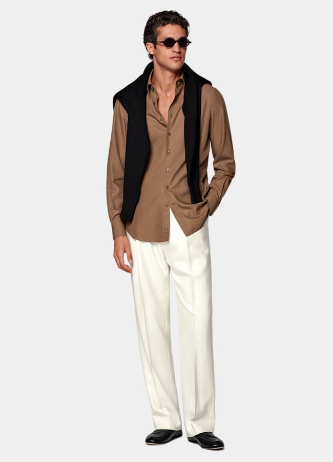 SUITSUPPLY Lyocell by Sidogras, Spain Mid Brown Lyocell Shirt