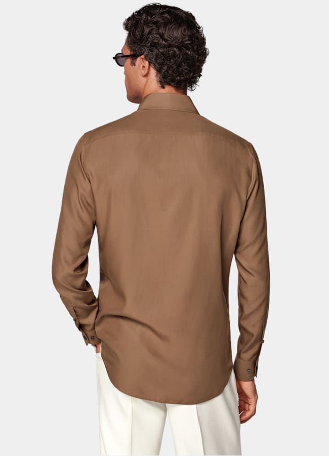 SUITSUPPLY Lyocell by Sidogras, Spain Mid Brown Lyocell Shirt
