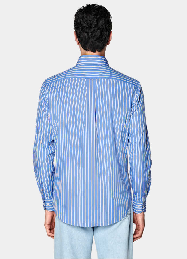 SUITSUPPLY Egyptian Cotton by Thomas Mason, Italy Blue Striped Point Collar Shirt