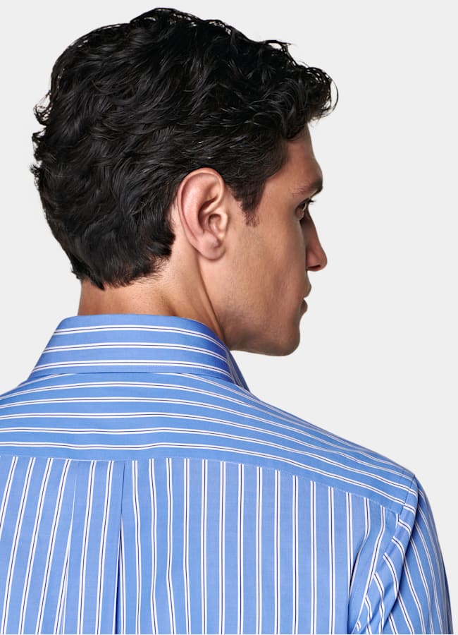 SUITSUPPLY Egyptian Cotton by Thomas Mason, Italy Blue Striped Point Collar Shirt