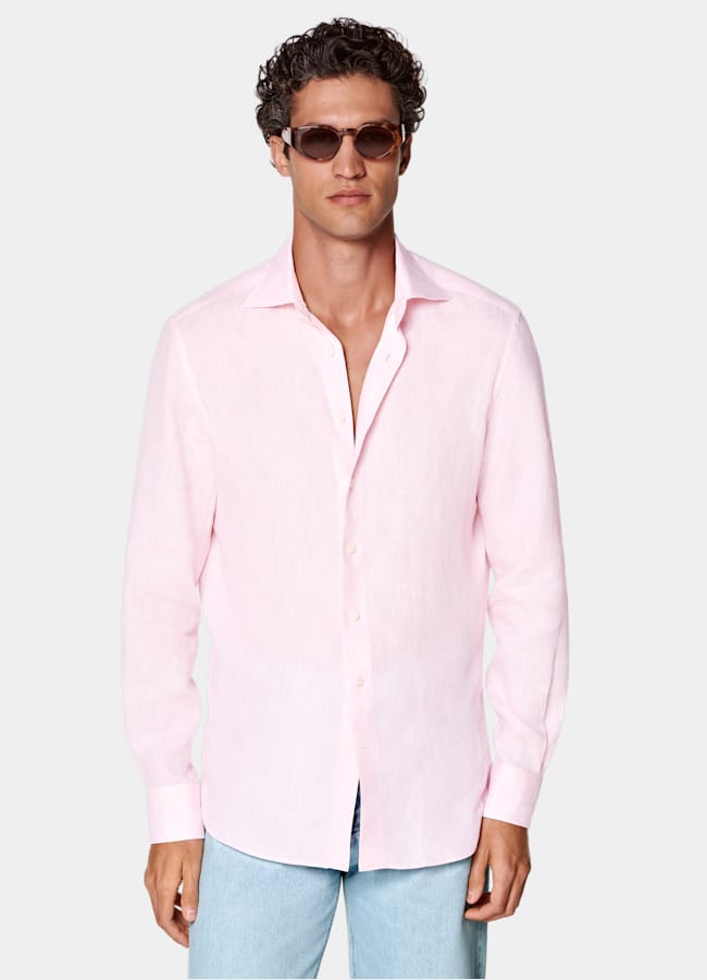 SUITSUPPLY Pure Linen by Albini, Italy Pink Linen Shirt
