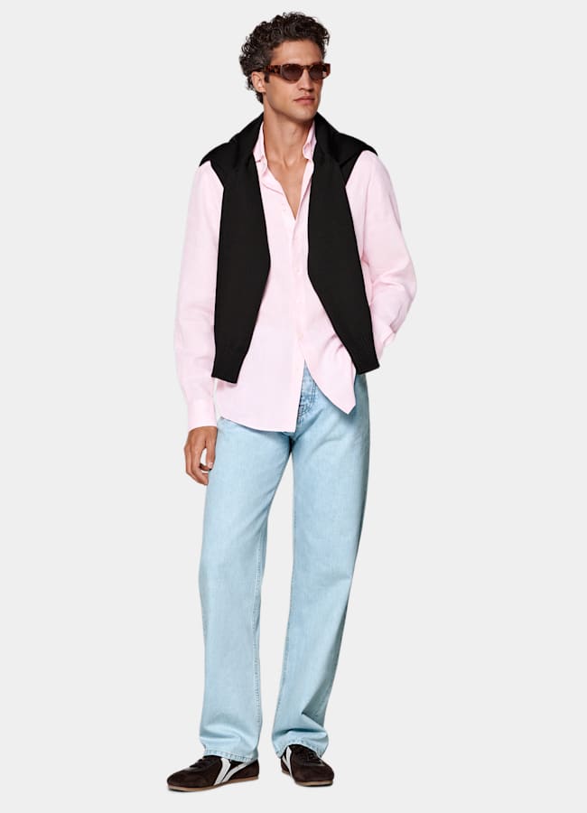 SUITSUPPLY Pure Linen by Albini, Italy Pink Linen Shirt