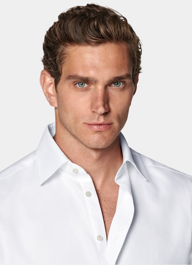 SUITSUPPLY Wrinkle-Free Cotton White Classic Collar Shirt