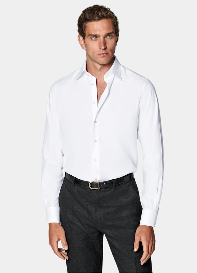 SUITSUPPLY Wrinkle-Free Cotton White Classic Collar Shirt