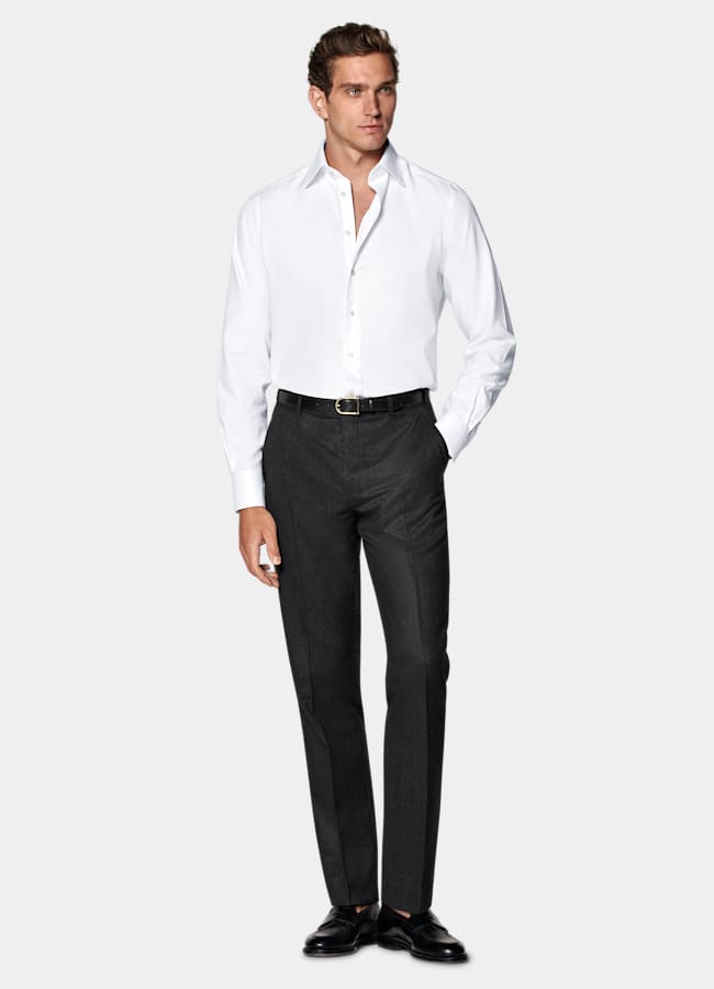 SUITSUPPLY Wrinkle-Free Cotton White Classic Collar Shirt