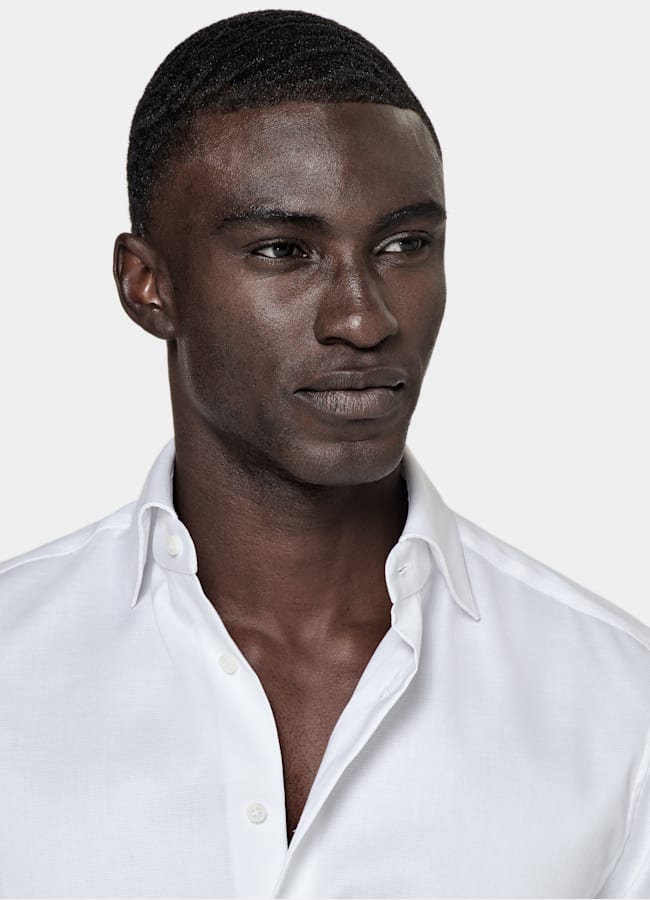 SUITSUPPLY Wrinkle-Free Pima Cotton by Weba, Switzerland White Widespread Collar Shirt