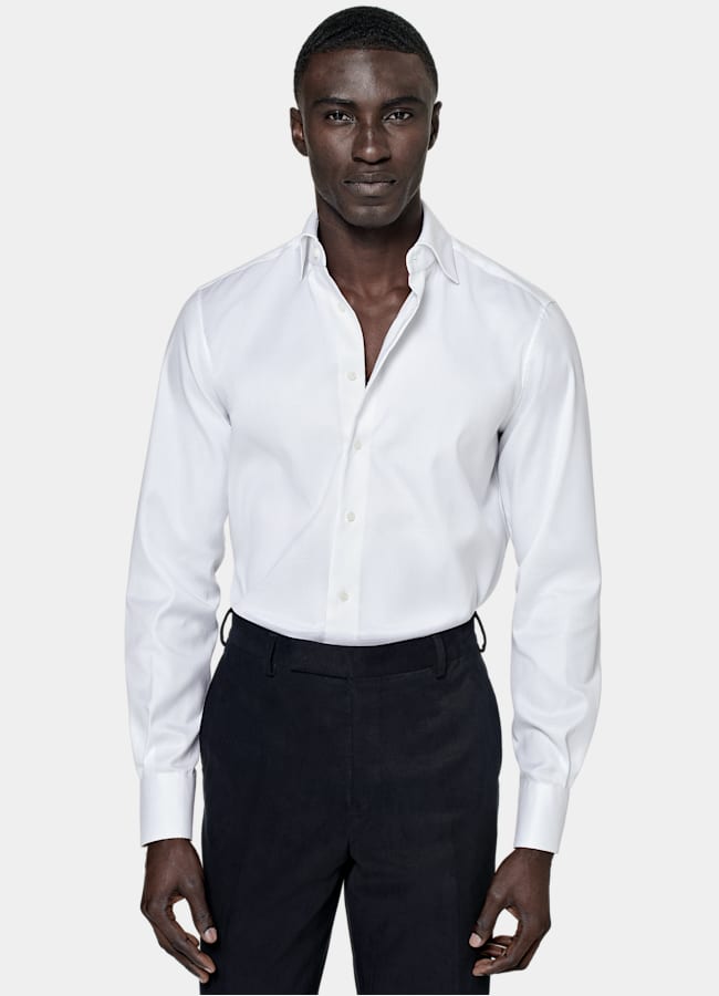 SUITSUPPLY Wrinkle-Free Pima Cotton by Weba, Switzerland White Widespread Collar Shirt