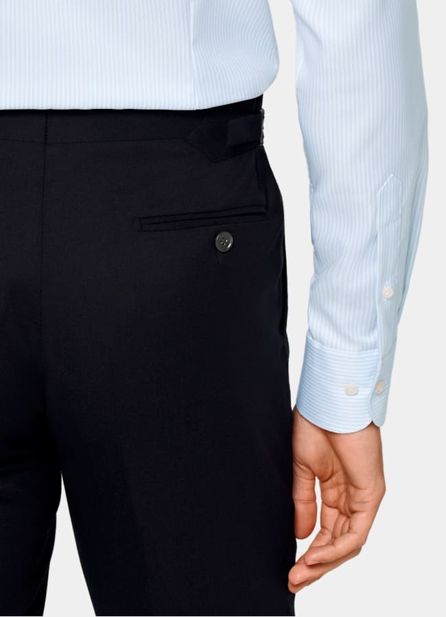 SUITSUPPLY Wrinkle-Free Pima Cotton by Weba, Switzerland Light Blue Striped Widespread Collar Shirt