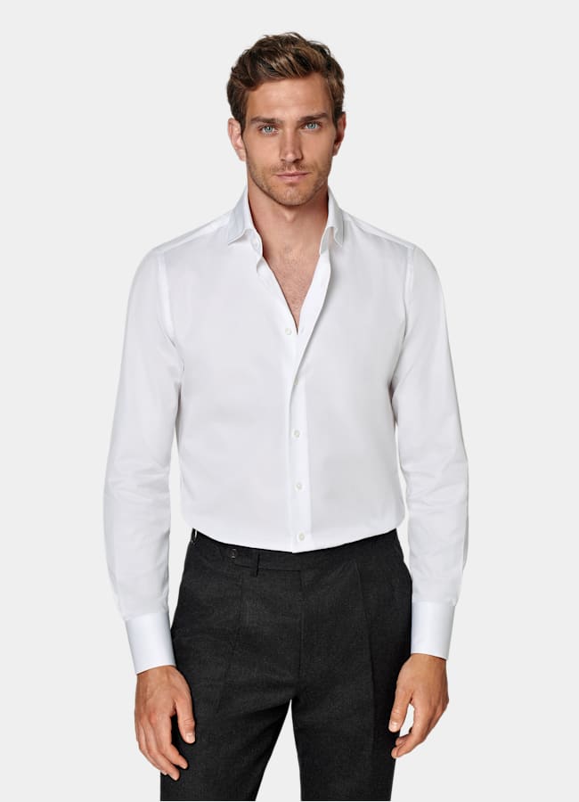 SUITSUPPLY Egyptian Cotton by Thomas Mason, Italy White Widespread Collar Shirt