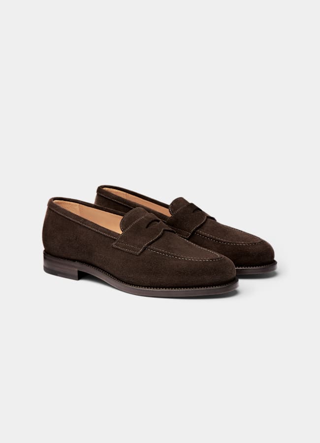 SUITSUPPLY Włoski zamsz cielęcy Mokasyny penny loafers ciemnobrązowe