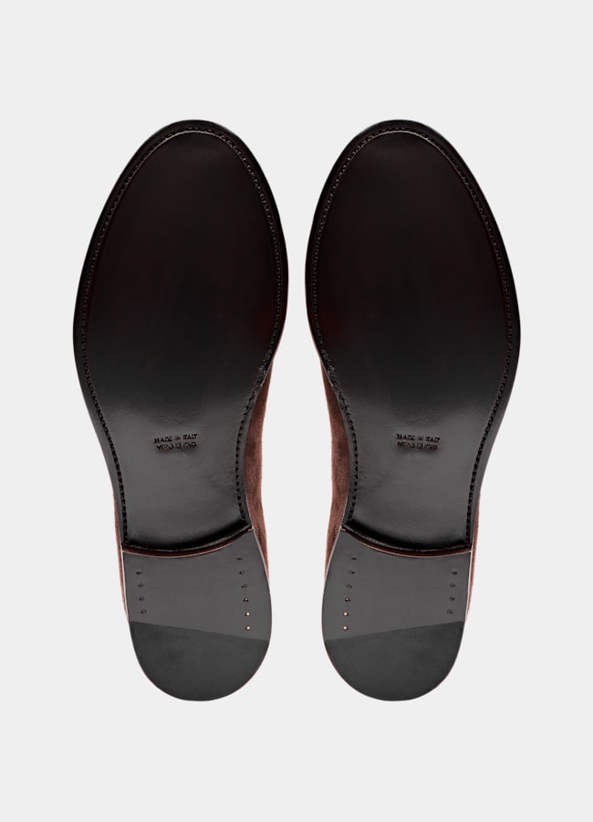 SUITSUPPLY Włoski zamsz cielęcy Mokasyny penny loafers ciemnobrązowe