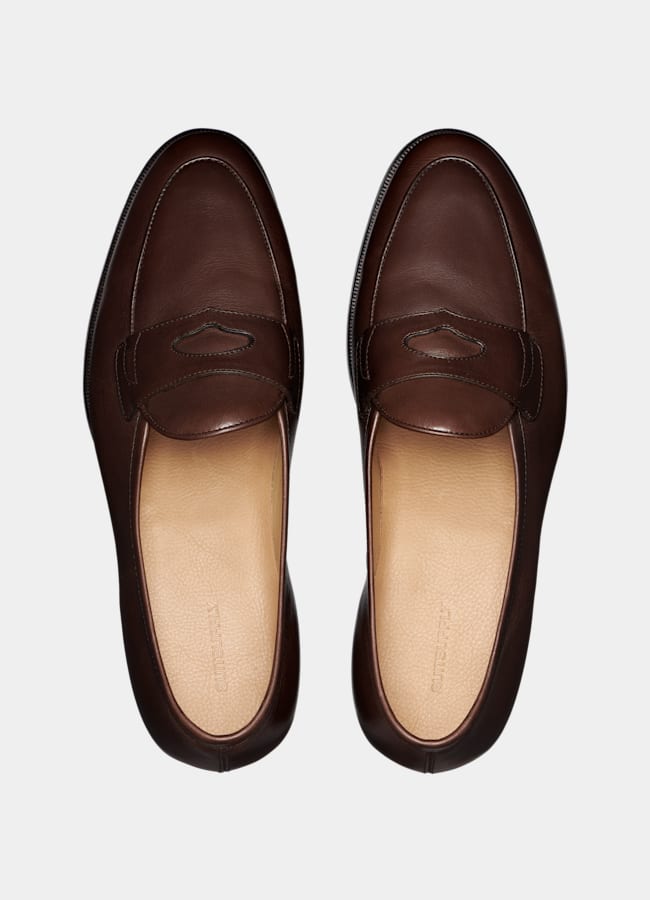 SUITSUPPLY Italian Calf Leather Brown Penny Loafer