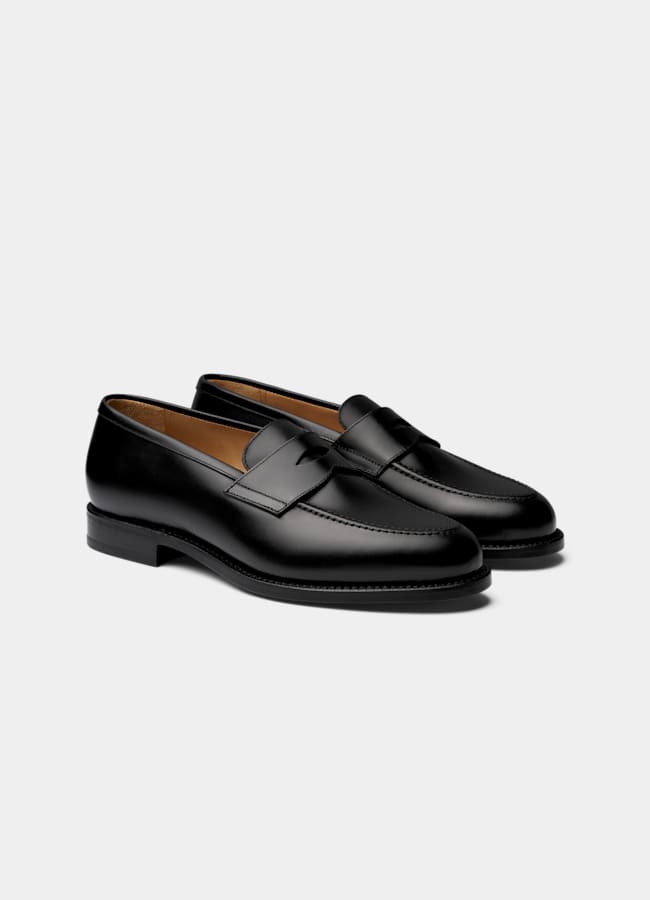 SUITSUPPLY Włoska skóra cielęca Mokasyny penny loafers czarne