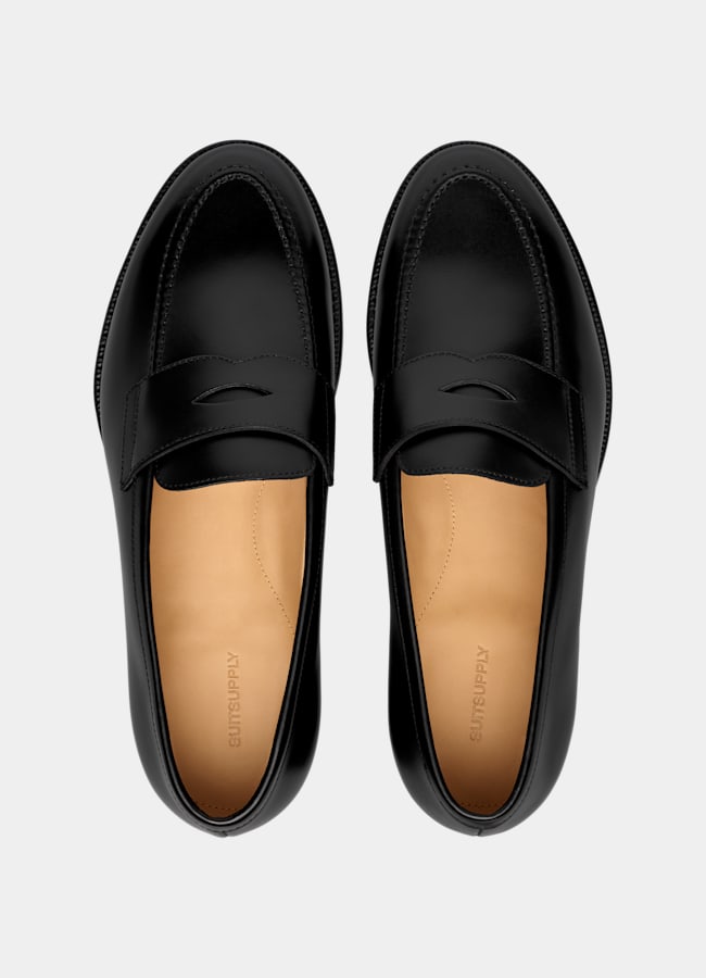 SUITSUPPLY Włoska skóra cielęca Mokasyny penny loafers czarne