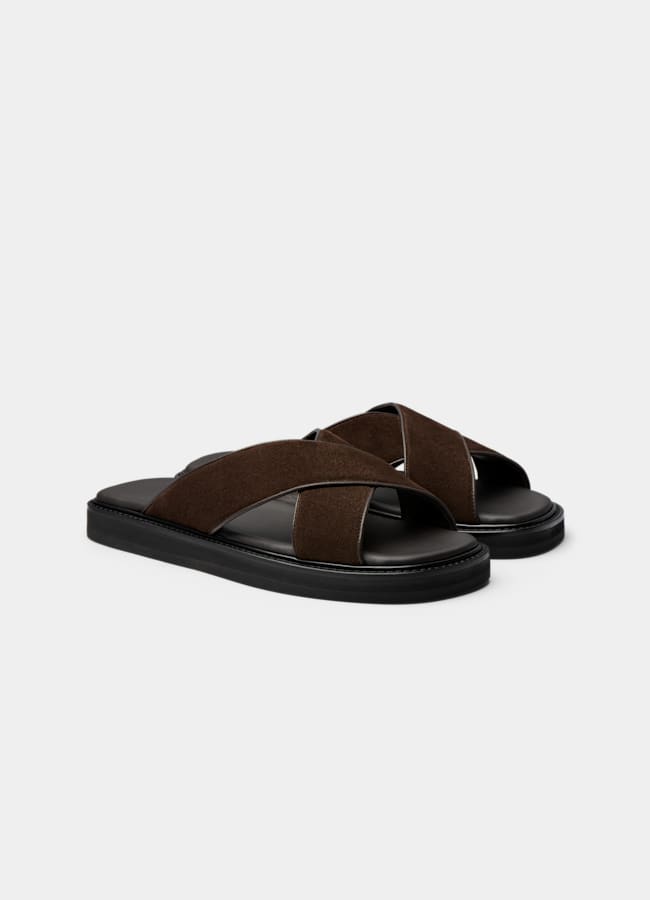 SUITSUPPLY Cuir de veau italien suédé Mules marron foncé