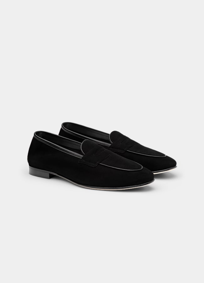 SUITSUPPLY Italian Calf Suede Black Loafer