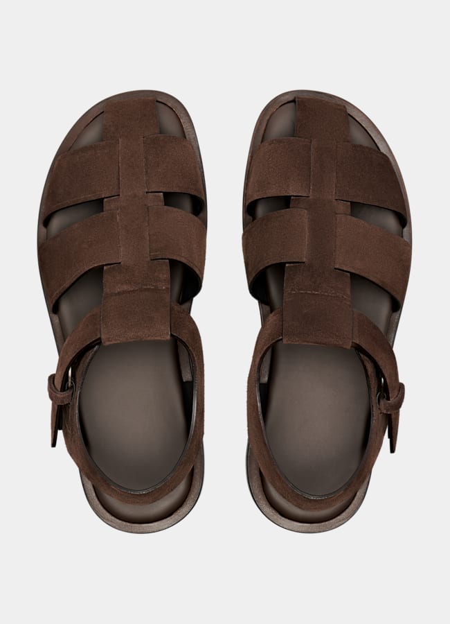 SUITSUPPLY Cuir de veau italien suédé Sandales marron foncé