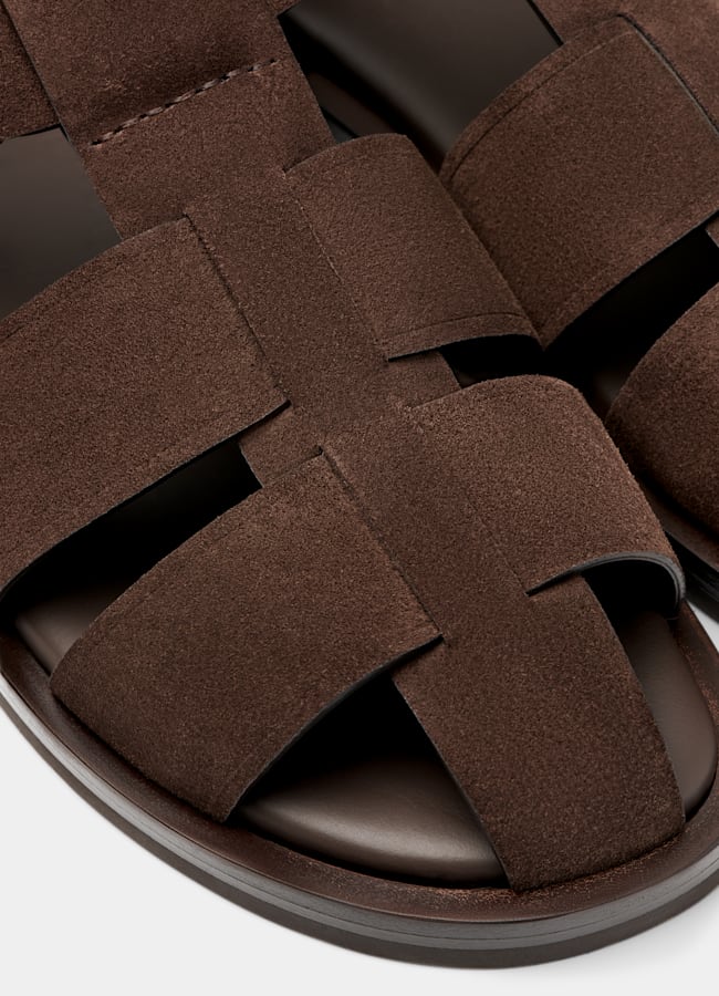 SUITSUPPLY Cuir de veau italien suédé Sandales marron foncé