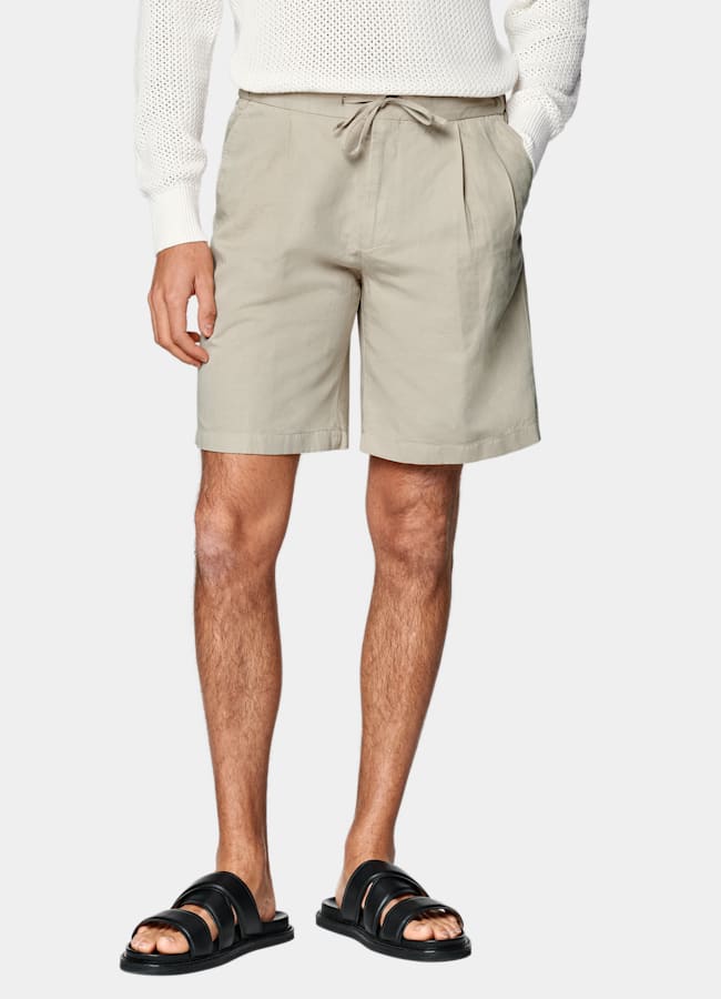SUITSUPPLY Cotton Linen by Di Sondrio, Italy Sand Straight Leg Shorts