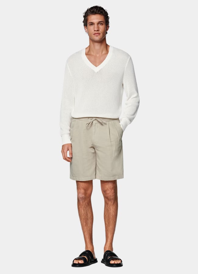 SUITSUPPLY Cotton Linen by Di Sondrio, Italy Sand Straight Leg Shorts