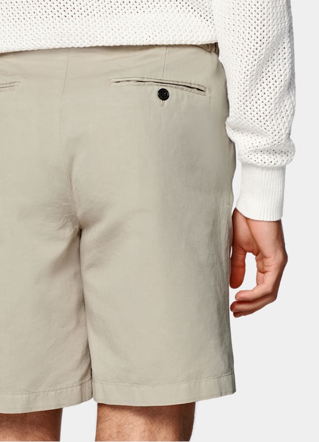 SUITSUPPLY Cotton Linen by Di Sondrio, Italy Sand Straight Leg Shorts