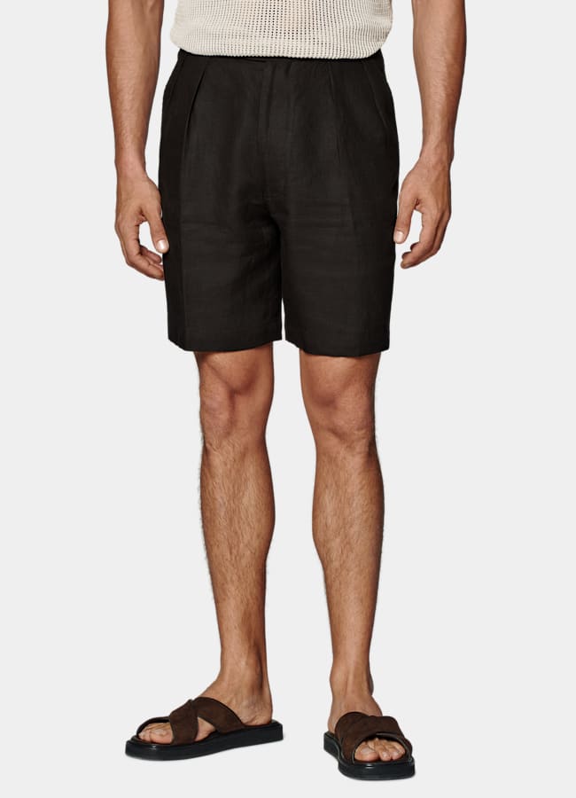SUITSUPPLY Pure Linen by Di Sondrio, Italy Dark Brown Straight Leg Shorts