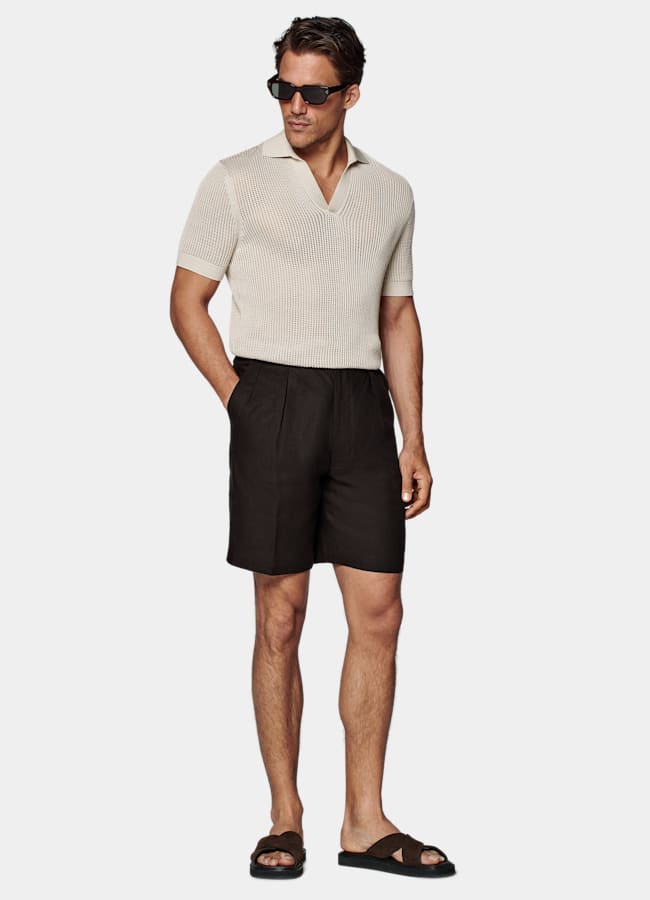 SUITSUPPLY Pure Linen by Di Sondrio, Italy Dark Brown Straight Leg Shorts