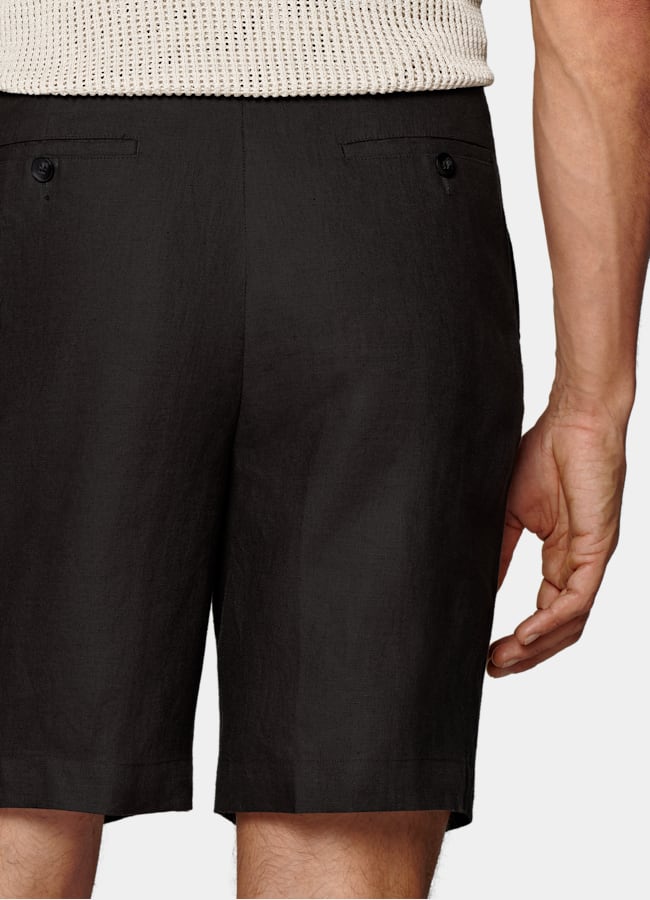 SUITSUPPLY Pure Linen by Di Sondrio, Italy Dark Brown Straight Leg Shorts