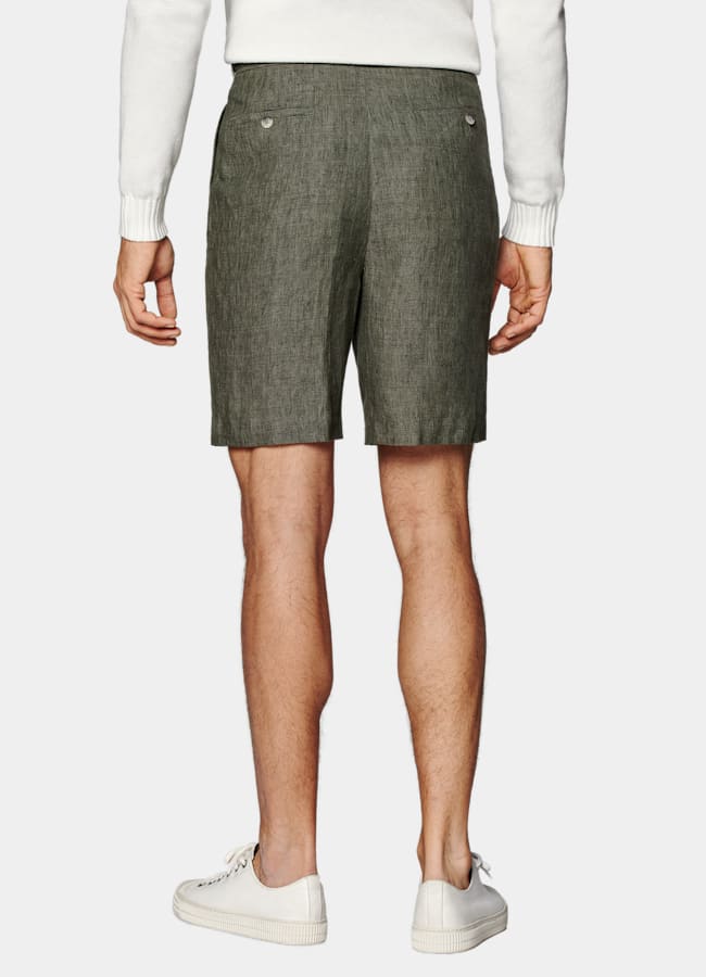 SUITSUPPLY Pure Linen by Leomaster, Italy Dark Green Straight Leg Shorts